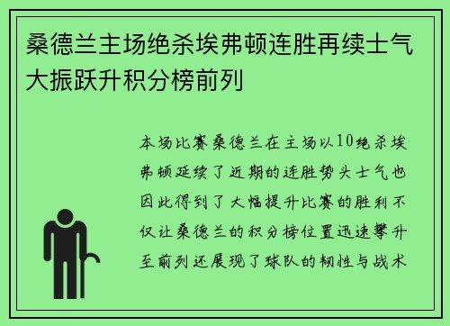 桑德兰主场绝杀埃弗顿连胜再续士气大振跃升积分榜前列