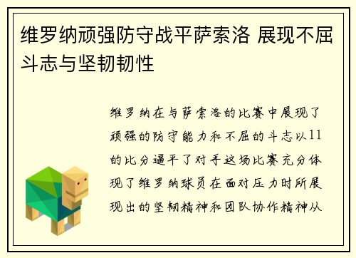 维罗纳顽强防守战平萨索洛 展现不屈斗志与坚韧韧性