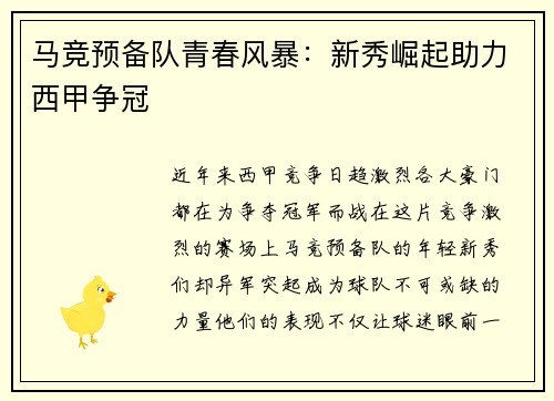 马竞预备队青春风暴：新秀崛起助力西甲争冠