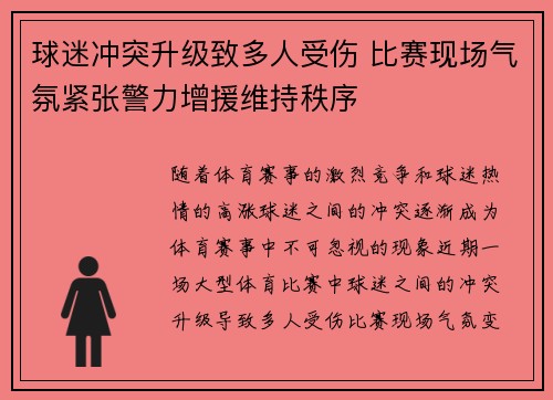 球迷冲突升级致多人受伤 比赛现场气氛紧张警力增援维持秩序
