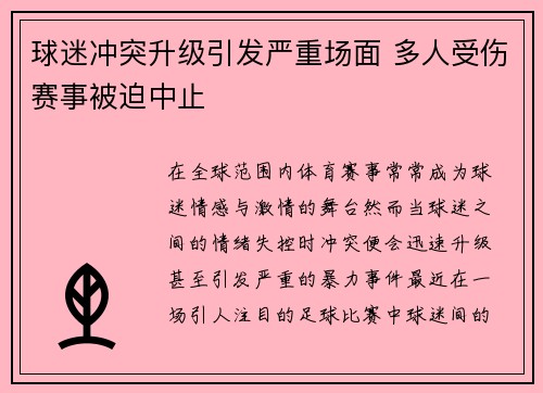 球迷冲突升级引发严重场面 多人受伤赛事被迫中止
